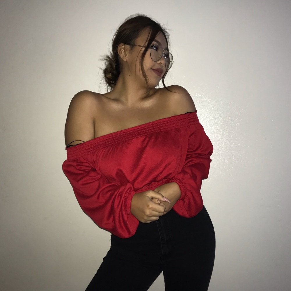 Red offshoulder top